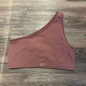 Set Active off the shoulder sports bra in brick red